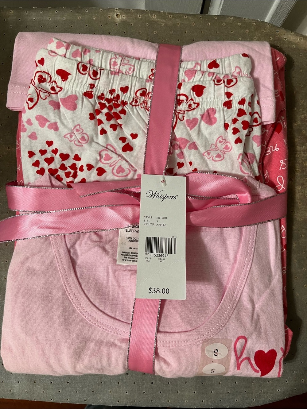 Whispers Pink Heart Pajama Set short and long pants with short sleeve top